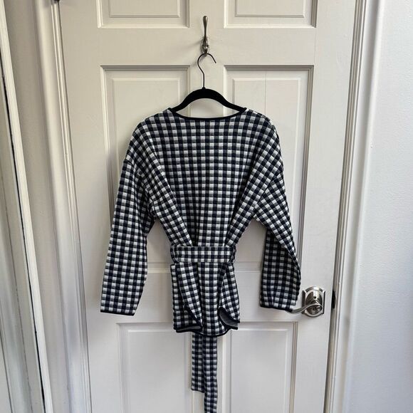 NWT Madewell (Re)sourced Gingham Quilted Tie Jacket in Classic Indigo - Picture 7 of 9